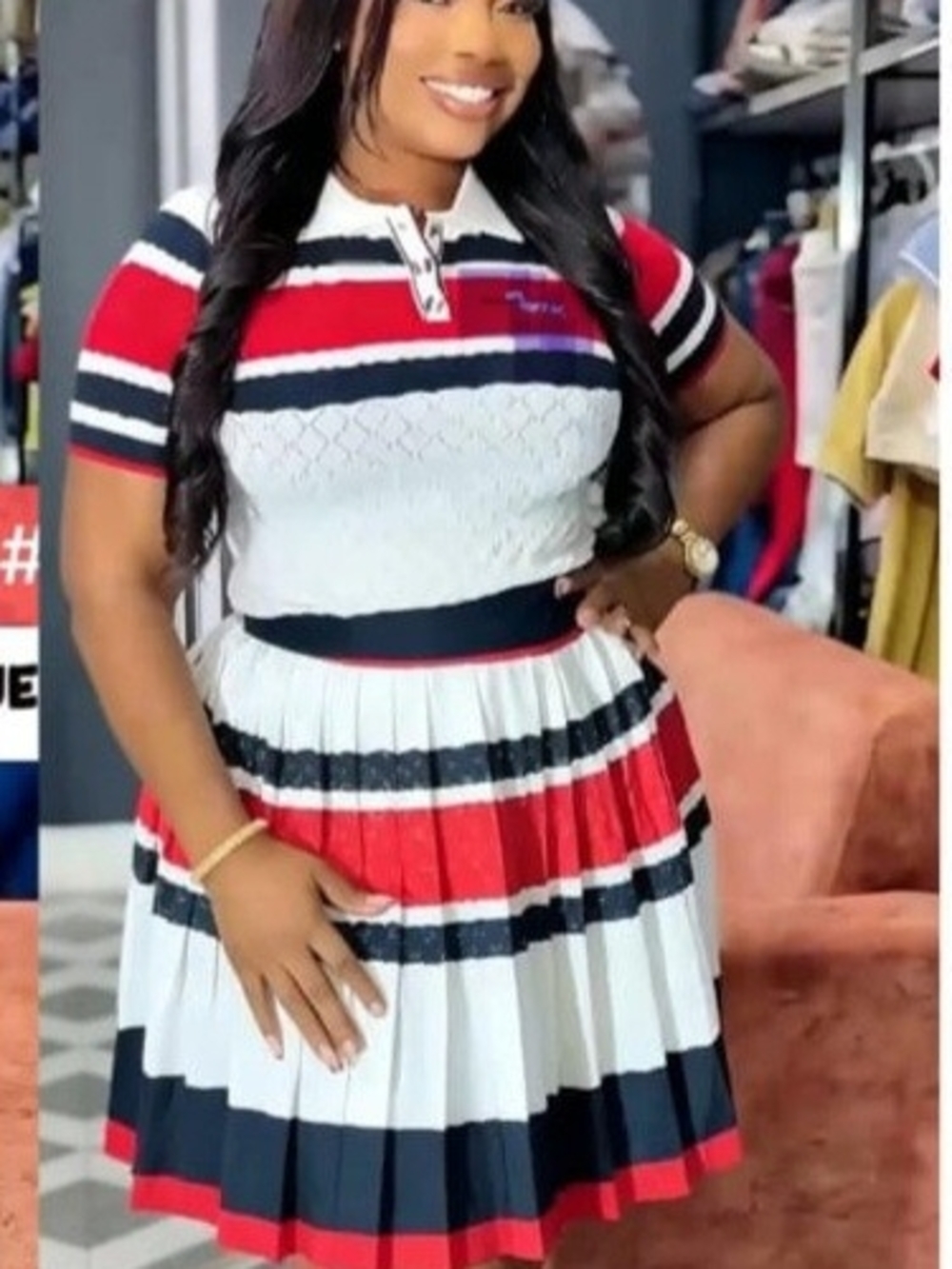 Women’s Red, White & Navy Striped Fit-and-Flare Dress